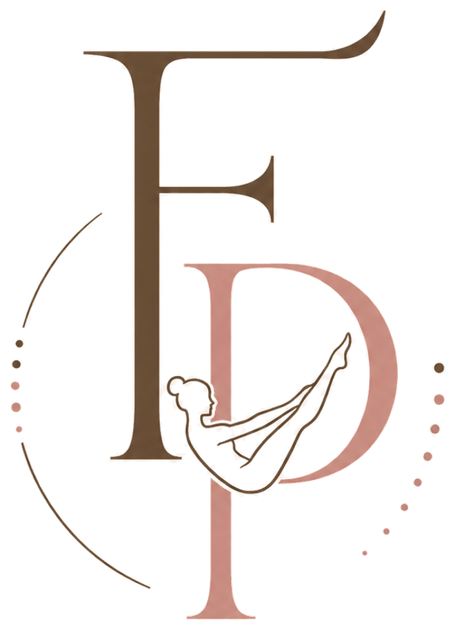 The Flowe monogram: an F and a P sharing a figure in teaser pose